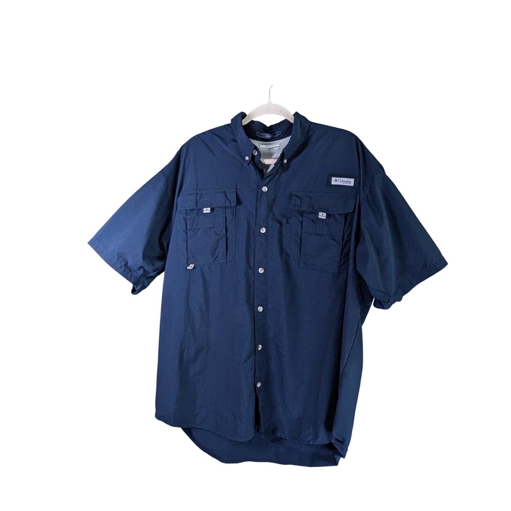 Columbia PFG Bahama Shirt Mens‎ XL Navy Blue Fishing Short Sleeve Outdoors